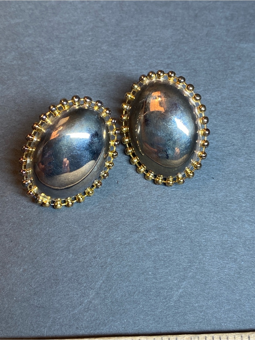 Vintage sterling silver brass large oval pierced earrings